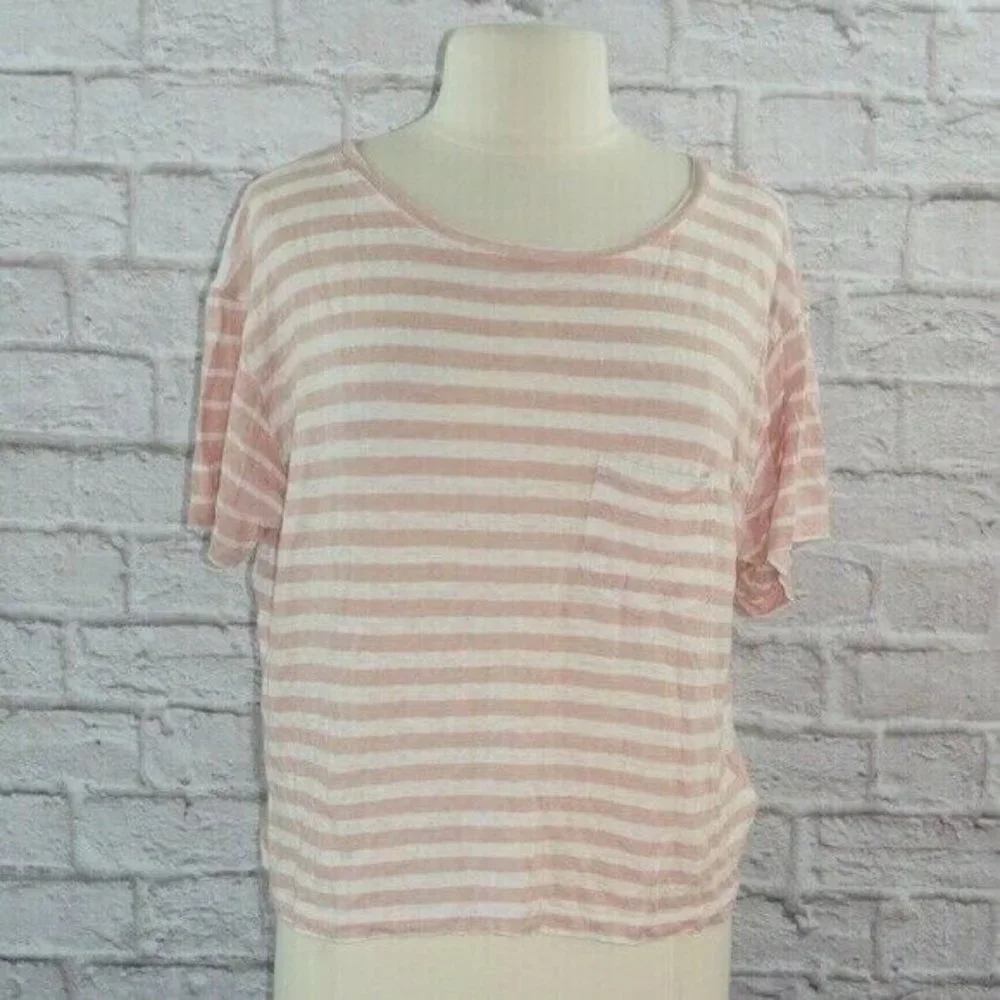 Rails Billie Blush Pink White Striped Linen Top Medium - Picture 2 of 6